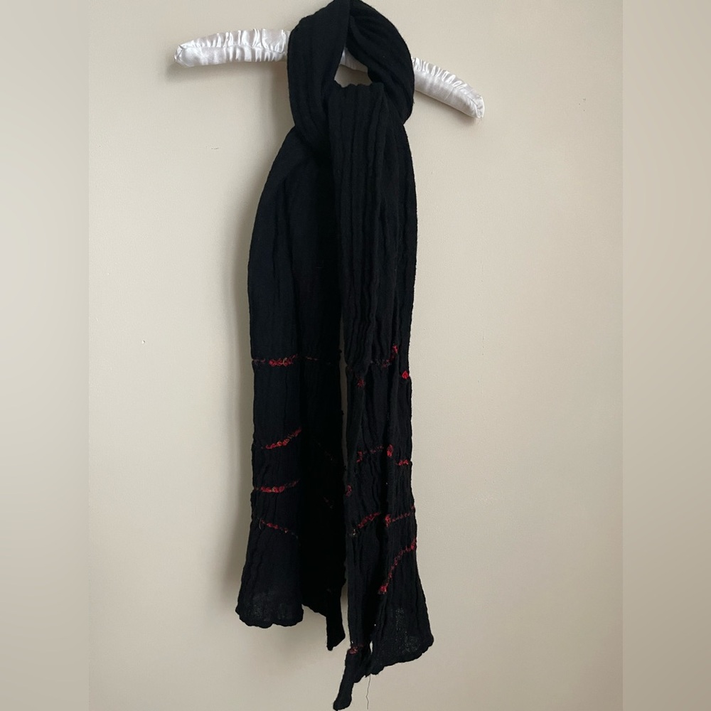 Eileen Fisher Black Scarf with Red Accents